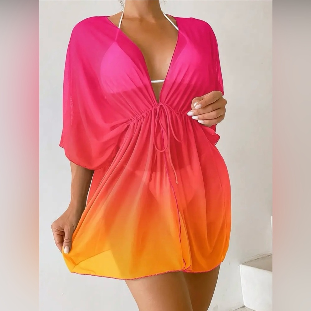 Women's Pink and Orange Swim Cover-Up